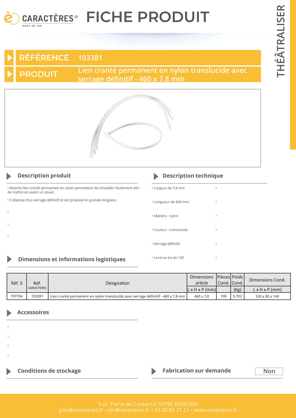 Maxi lien cranté en nylon translucide avec serrage définitif - 460 x 7.8 mm
