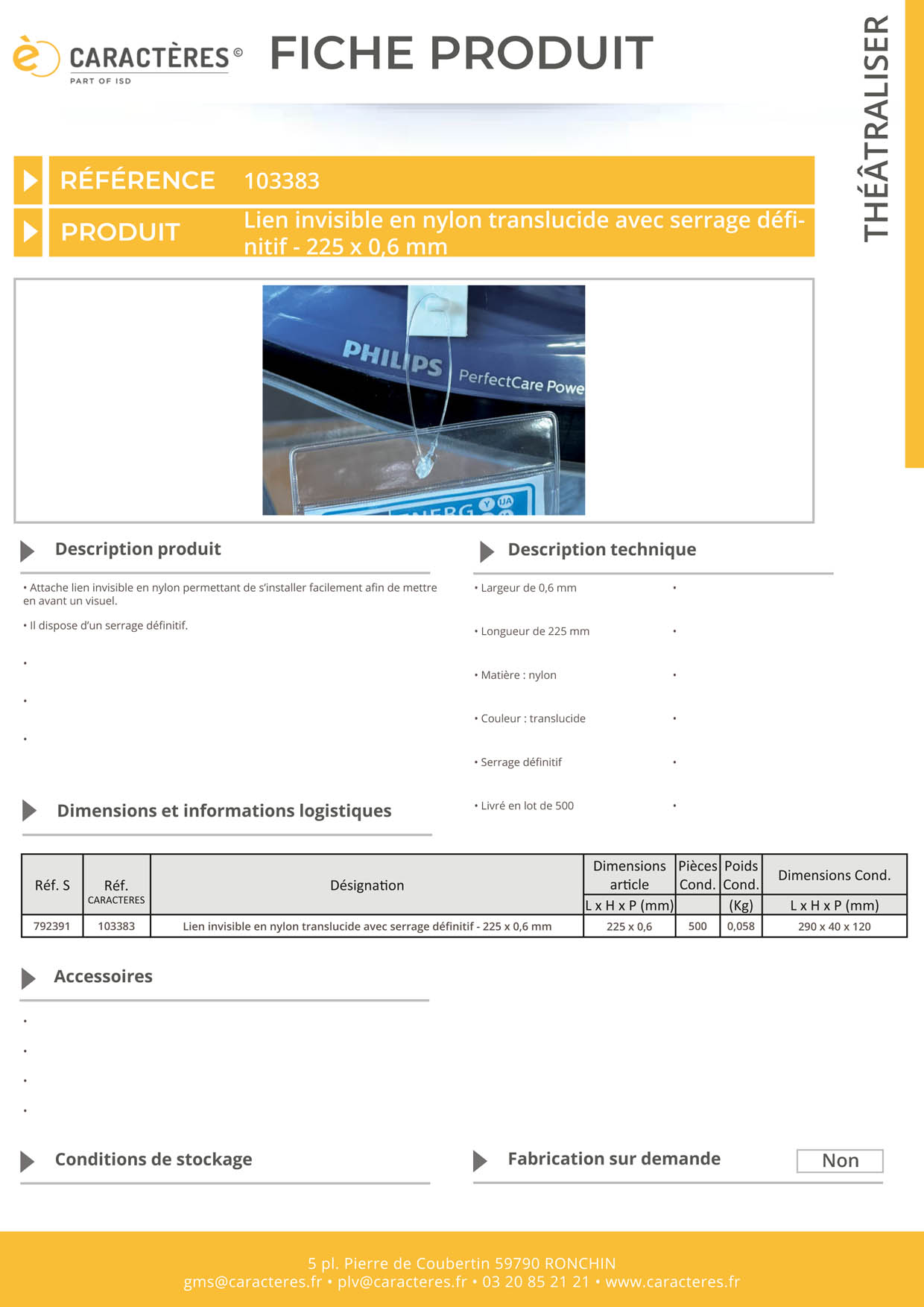 Lien invisible en nylon translucide avec serrage définitif - 225 x 0.6 mm