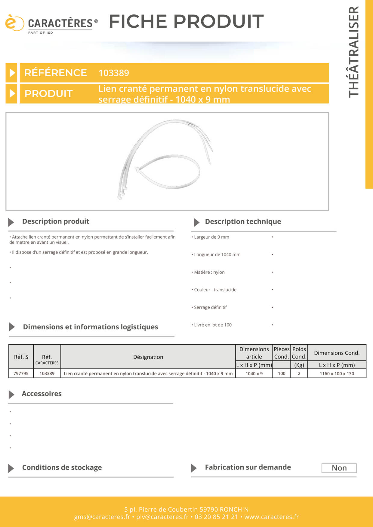 Maxi lien cranté en nylon translucide avec serrage définitif - 1040 x 9 mm