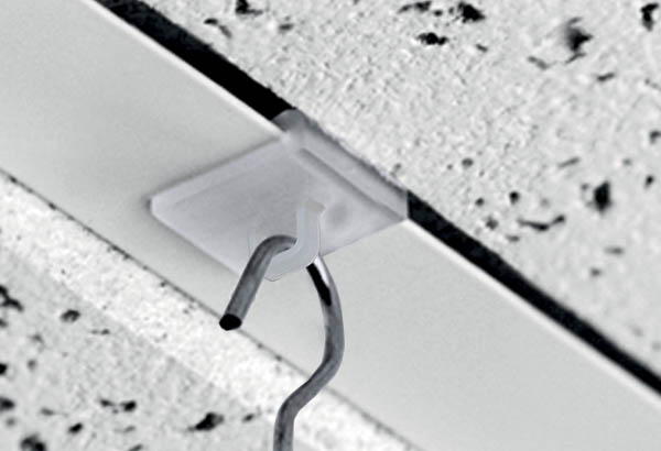 Attache perpendiculaire au rail pour faux plafond et crochet fermé - Universel