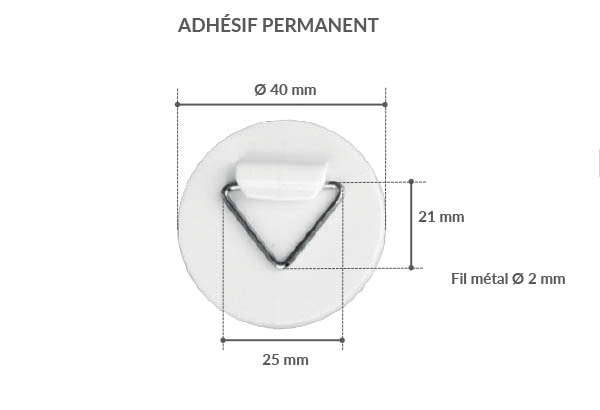 Crochet fermé en métal avec base adhésive ronde de Ø 40 mm