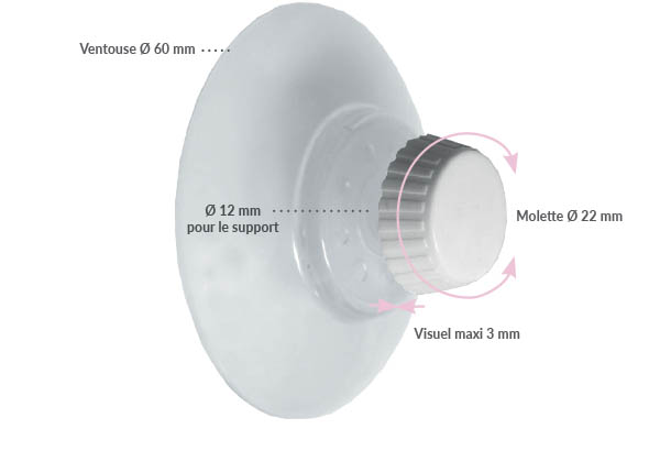 Ventouse puissante de Ø 60 mm avec vis blanche