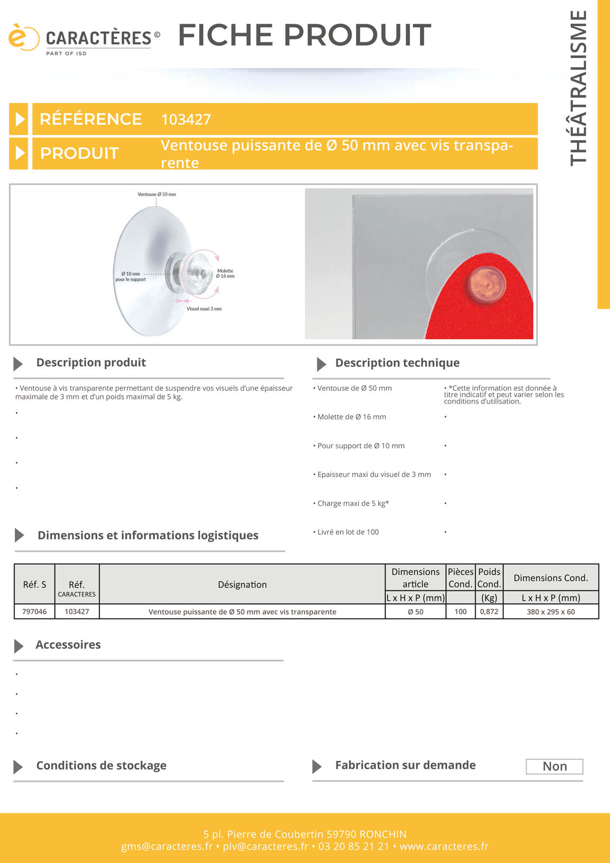 Ventouse puissante de Ø 50 mm avec vis transparente