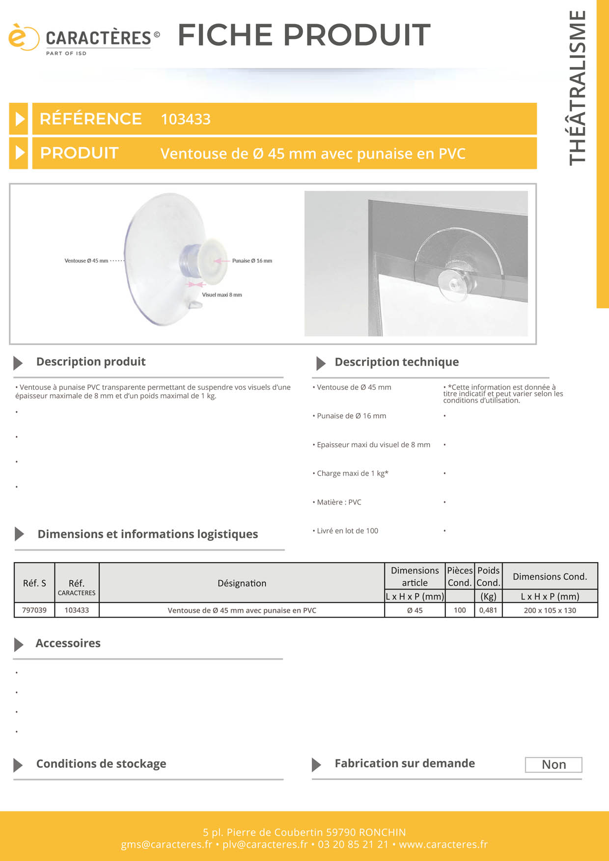 Ventouse de Ø 45 mm avec punaise en PVC