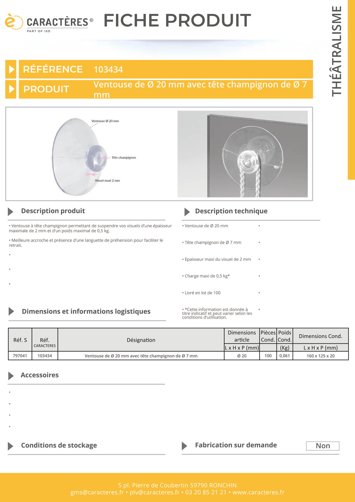 Ventouse de Ø 20 mm avec tête champignon de Ø 7 mm