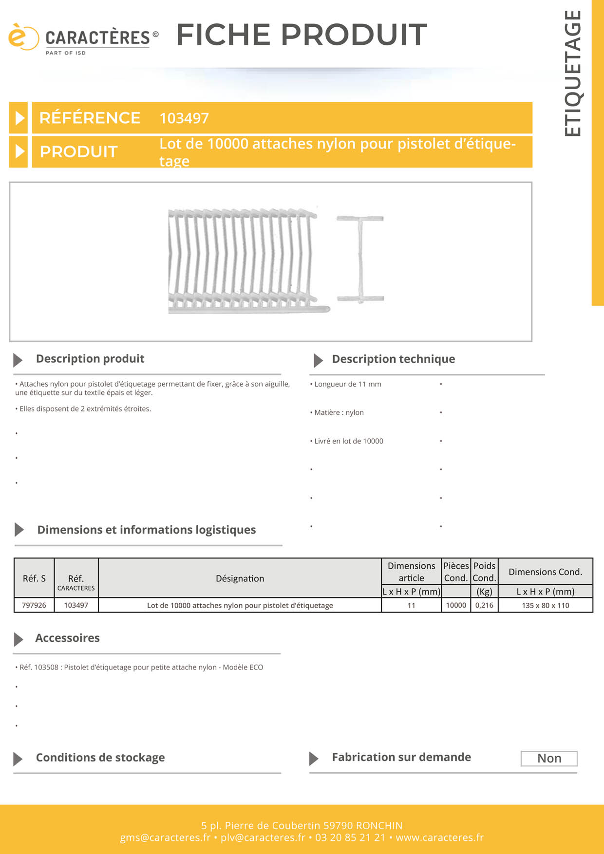 Lot de 1000 attaches nylon 2 extrémités étroites - 11 mm