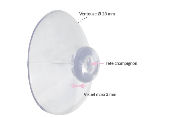 Ventouse de Ø 28 mm avec tête champignon de Ø 11 mm