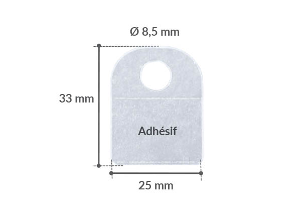 Hang-Tab rigide crochet fermé en PET adhésivé - Poids maxi 300g - 25 x 33 mm