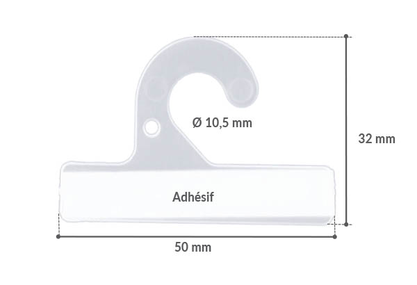 Hang-Tab rigide crochet ouvert en injecté adhésivé - Poids maxi 350g - 50 x 32 mm
