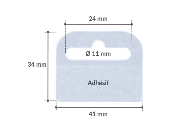 Hang-Tab Euroslot rigide en PET adhésivé - Poids maxi 500g - 40 x 34 mm