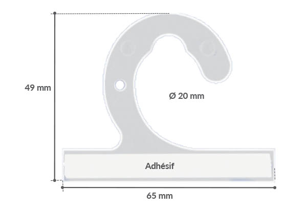 Hang-Tab rigide crochet ouvert en injecté adhésivé - Poids maxi 450g - 65 x 49 mm