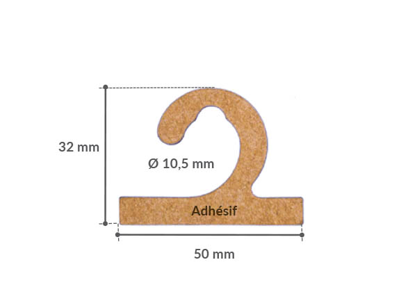 Hang-Tab rigide crochet ouvert en carton adhésivé - Poids maxi 300g - 50 x 32 mm