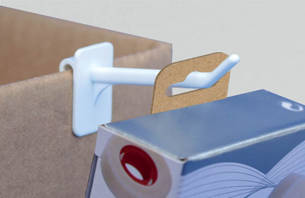 Hang-Tab Euroslot rigide en carton adhésivé - Poids maxi 300g - 45 x 50 mm