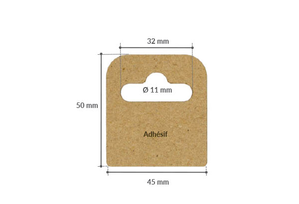 Hang-Tab Euroslot rigide en carton adhésivé - Poids maxi 300g - 45 x 50 mm