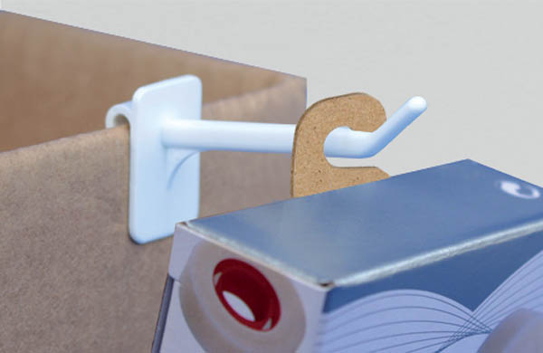 Hang-Tab rigide crochet ouvert en carton adhésivé - Poids maxi 200g - 27 x 43 mm