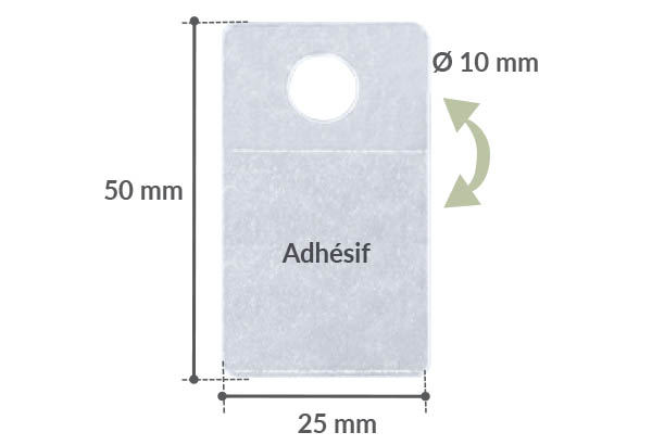 Hang-Tab flexible crochet fermé en PET adhésivé - Poids maxi 150g - 25 x 50 mm