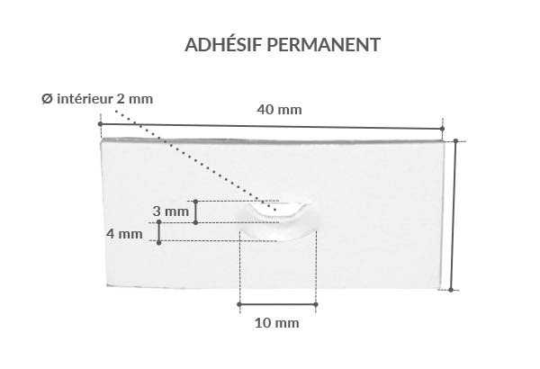 Crochet fermé en PVC blanc avec base adhésive rectangle de 20 x 40 mm - Platine