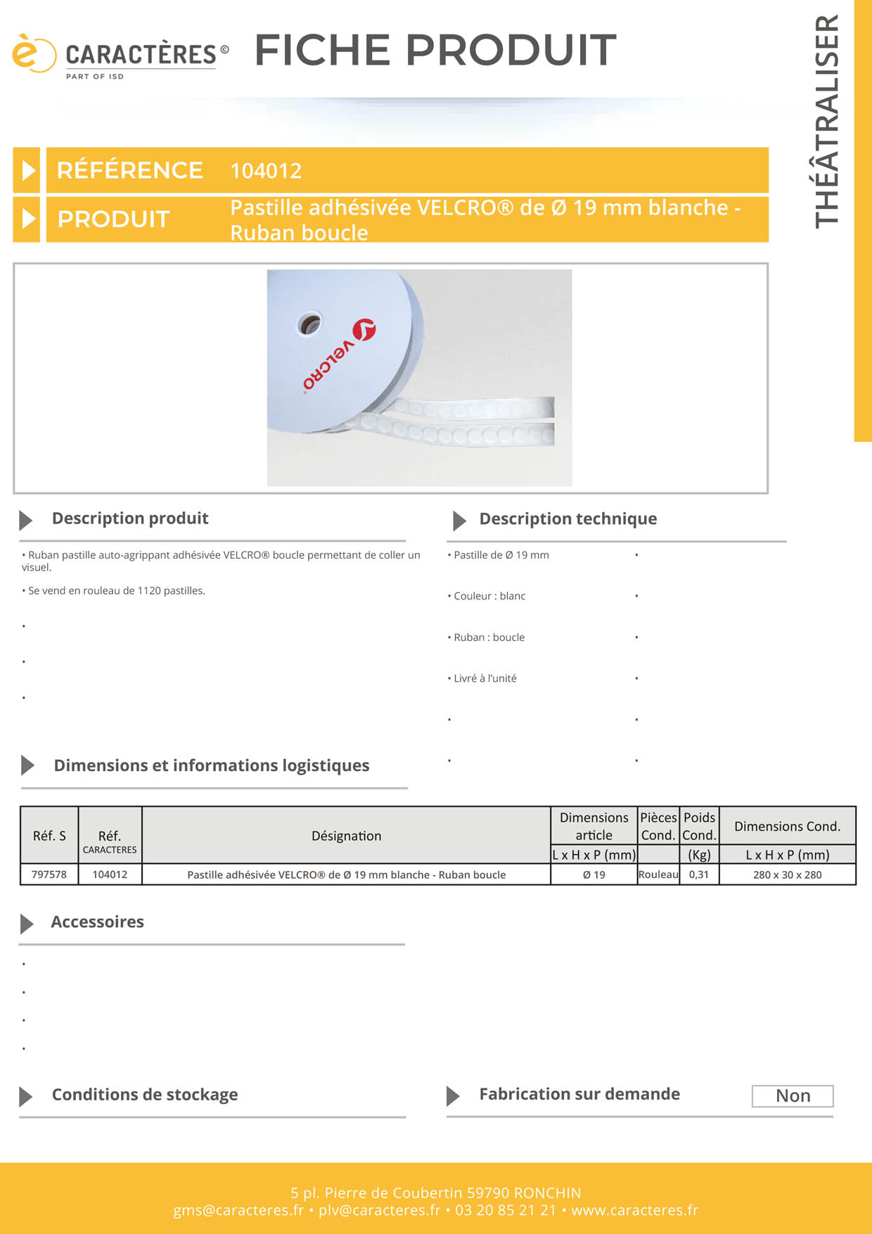 Pastille adhésivée VELCRO® de Ø 19 mm blanche - Ruban boucle