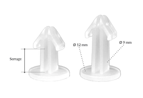 Clip rapide de Ø 12 mm translucide avec serrage permanent de 6 mm
