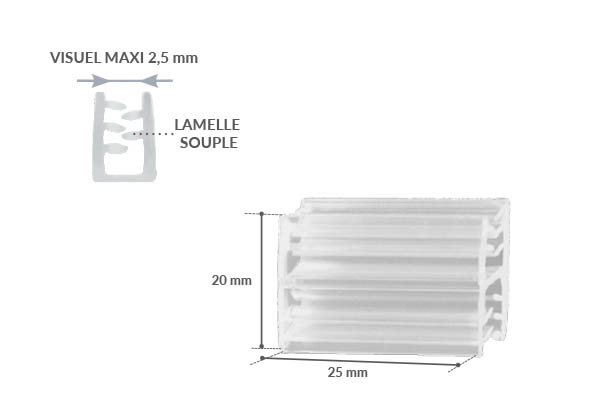 Grip de jonction - Relie 2 visuels de 2.5 mm d'épaisseur - 25 x 20 mm