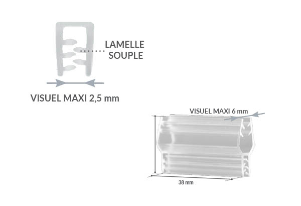 Grip de jonction - Relie 2 visuels de 2.5 et de 6 mm d'épaisseur - 38 x 25 mm