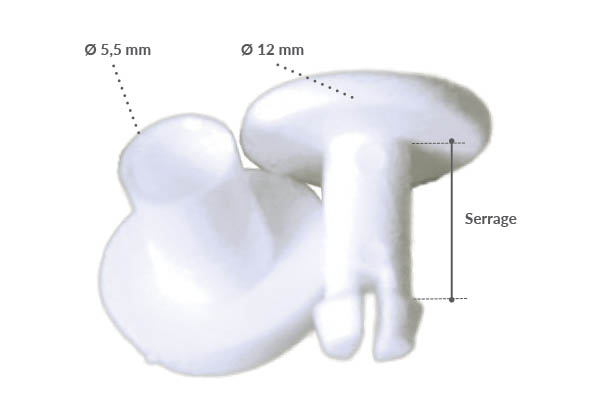 Rivet pression écrou de Ø 12 mm blanc avec serrage permanent de 7.5 mm