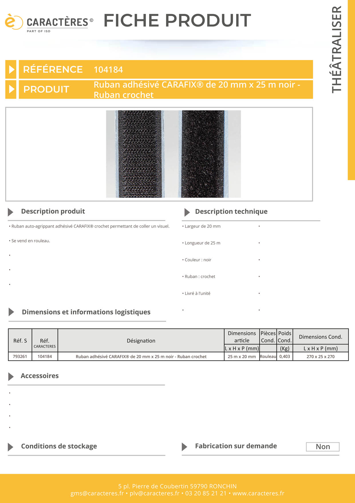Ruban adhésivé CARAFIX® de 20 mm x 25 m noir - Ruban crochet