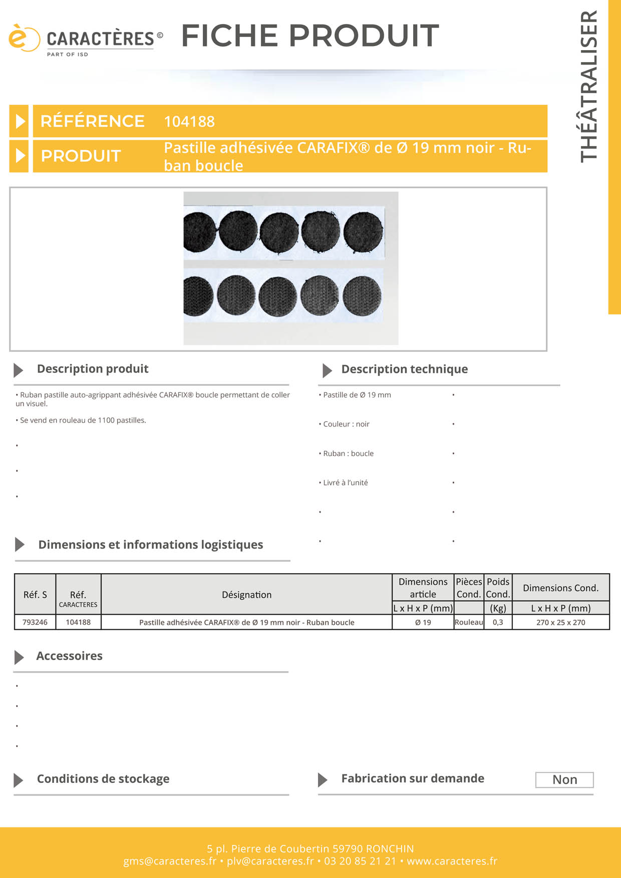 Pastille adhésivée CARAFIX® de Ø 19 mm noir - Ruban boucle