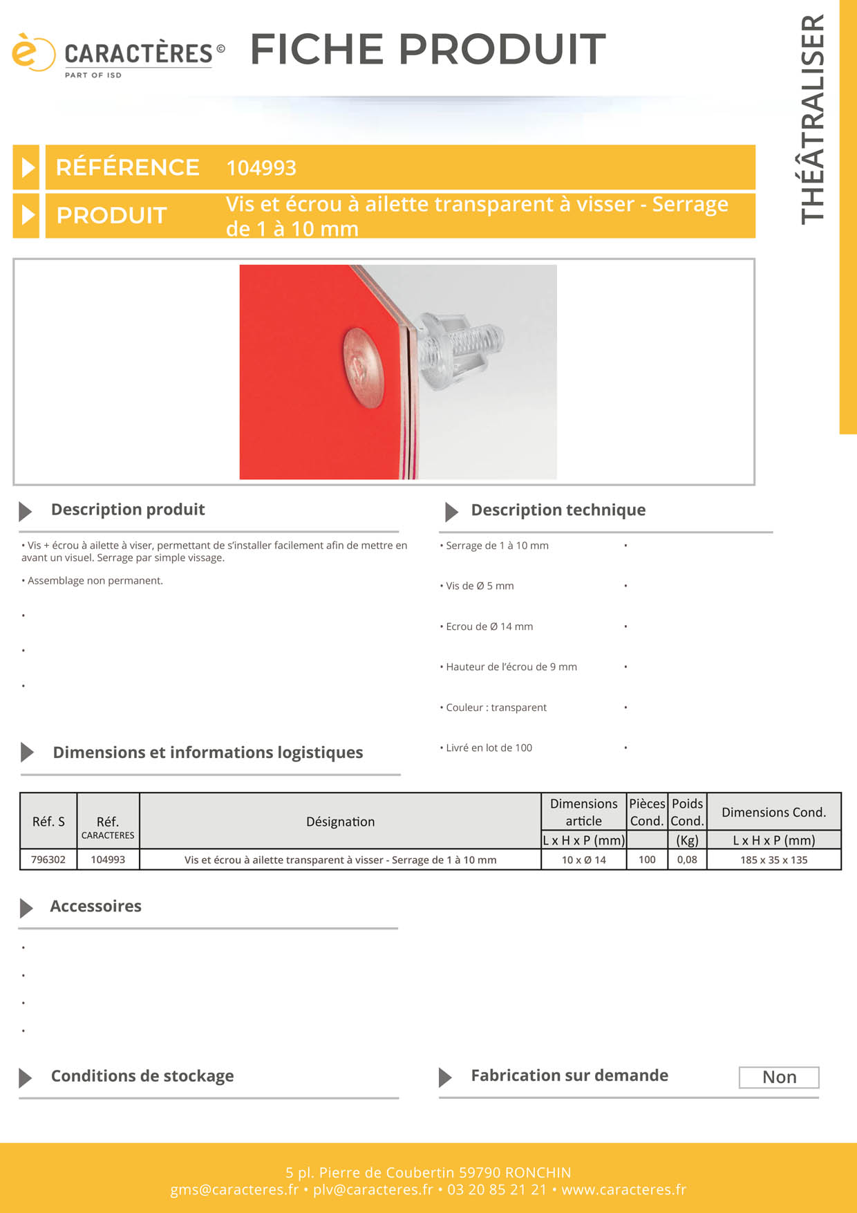Vis + écrou à ailette transparent à visser avec serrage de 1 à 10 mm