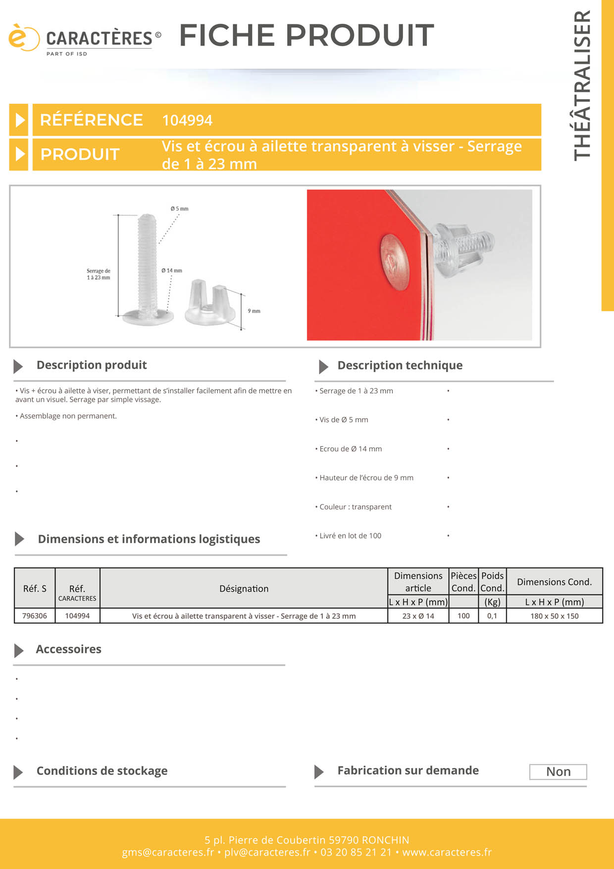 Vis + écrou à ailette transparent à visser avec serrage de 1 à 23 mm