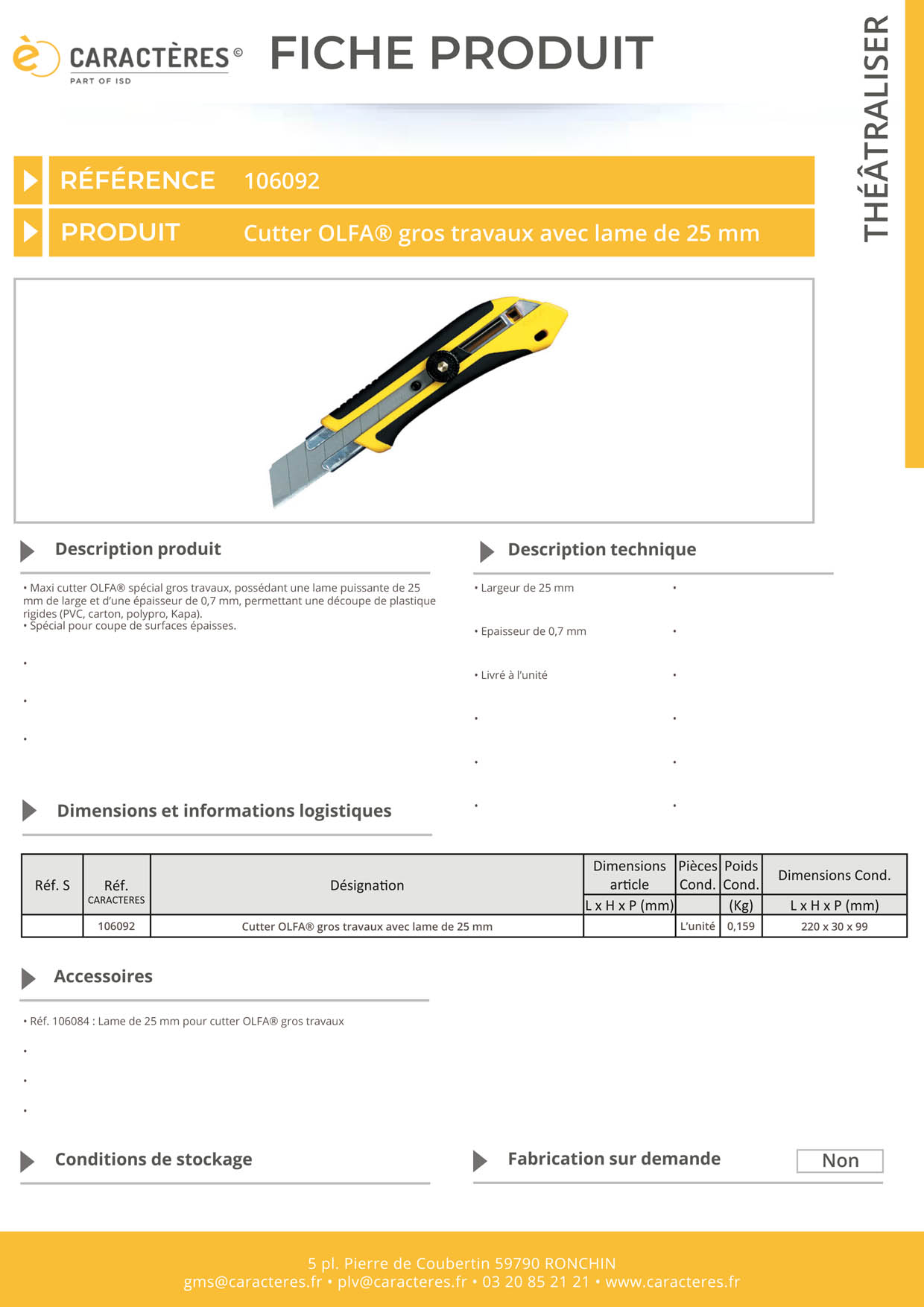 Cutter OLFA® gros travaux avec lame de 25 mm