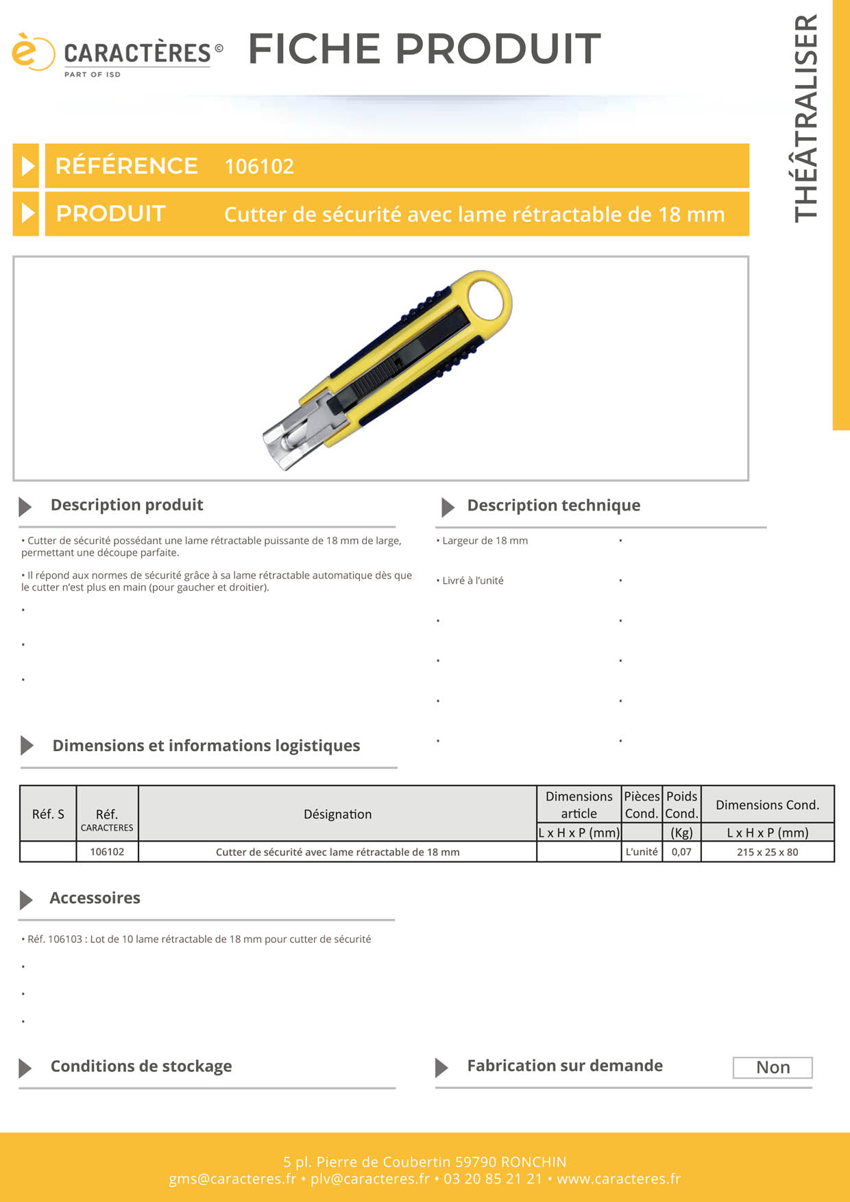 Cutter de sécurité avec lame rétractable de 18 mm