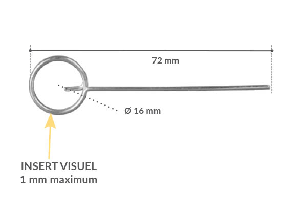Pic en métal de Ø 1.2 mm avec pince spirale de Ø 16 mm - Hauteur 72 mm