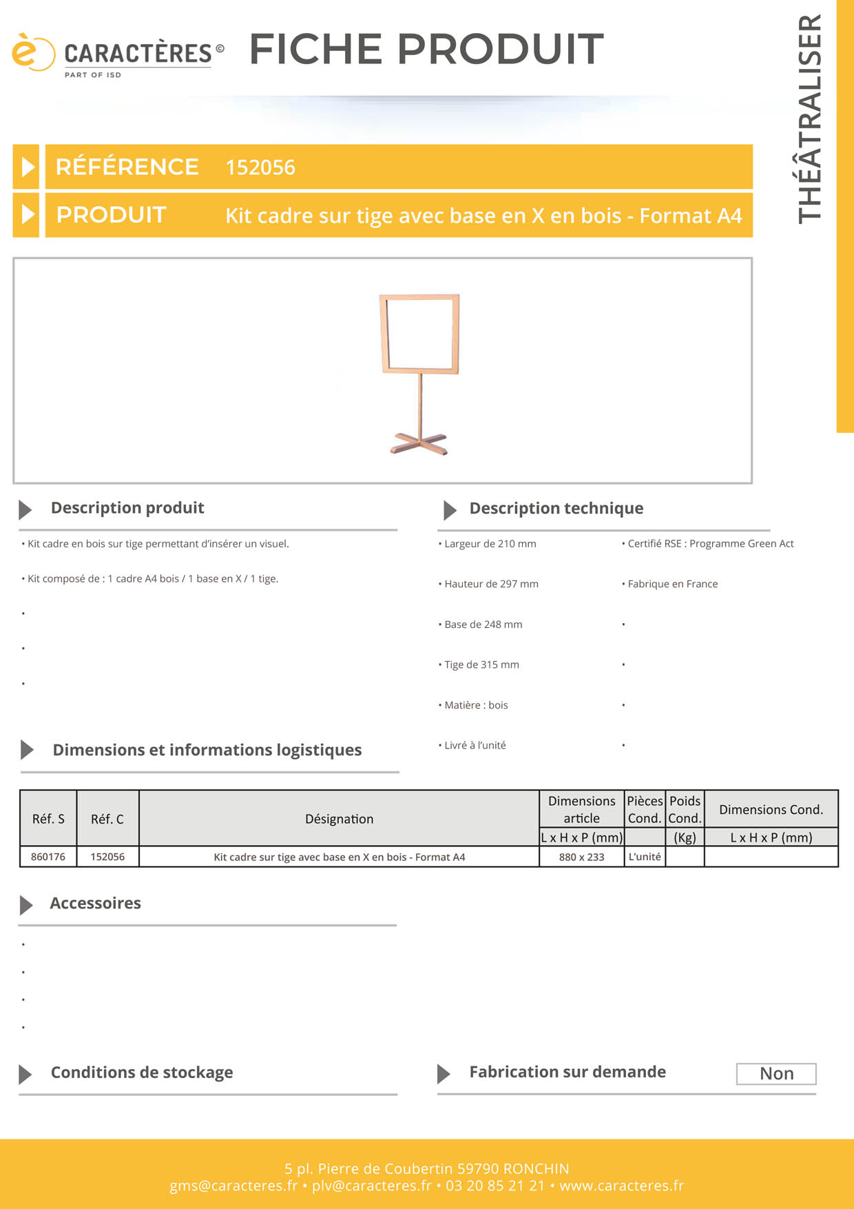 Kit cadre sur tige avec base en X en bois - Format A4