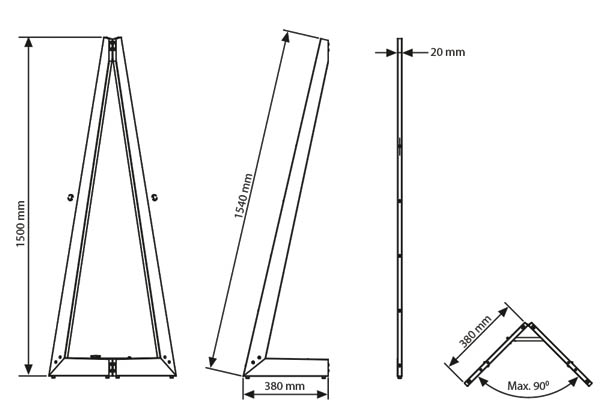Chevalet portatif et pliable en bois - 538 x 1500 x 380 mm