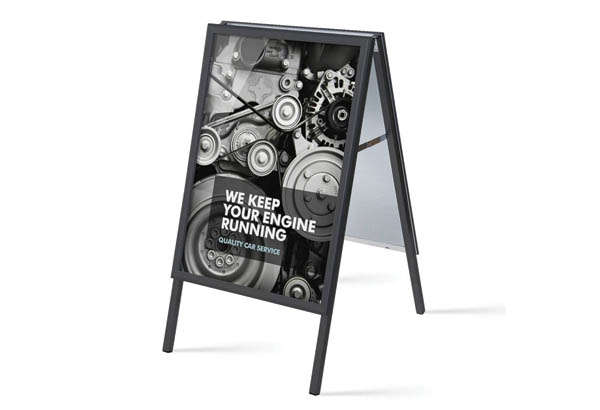 Chevalet cadre clippant 2 faces avec profil noir 32 mm - Format A1 - Coins carrés