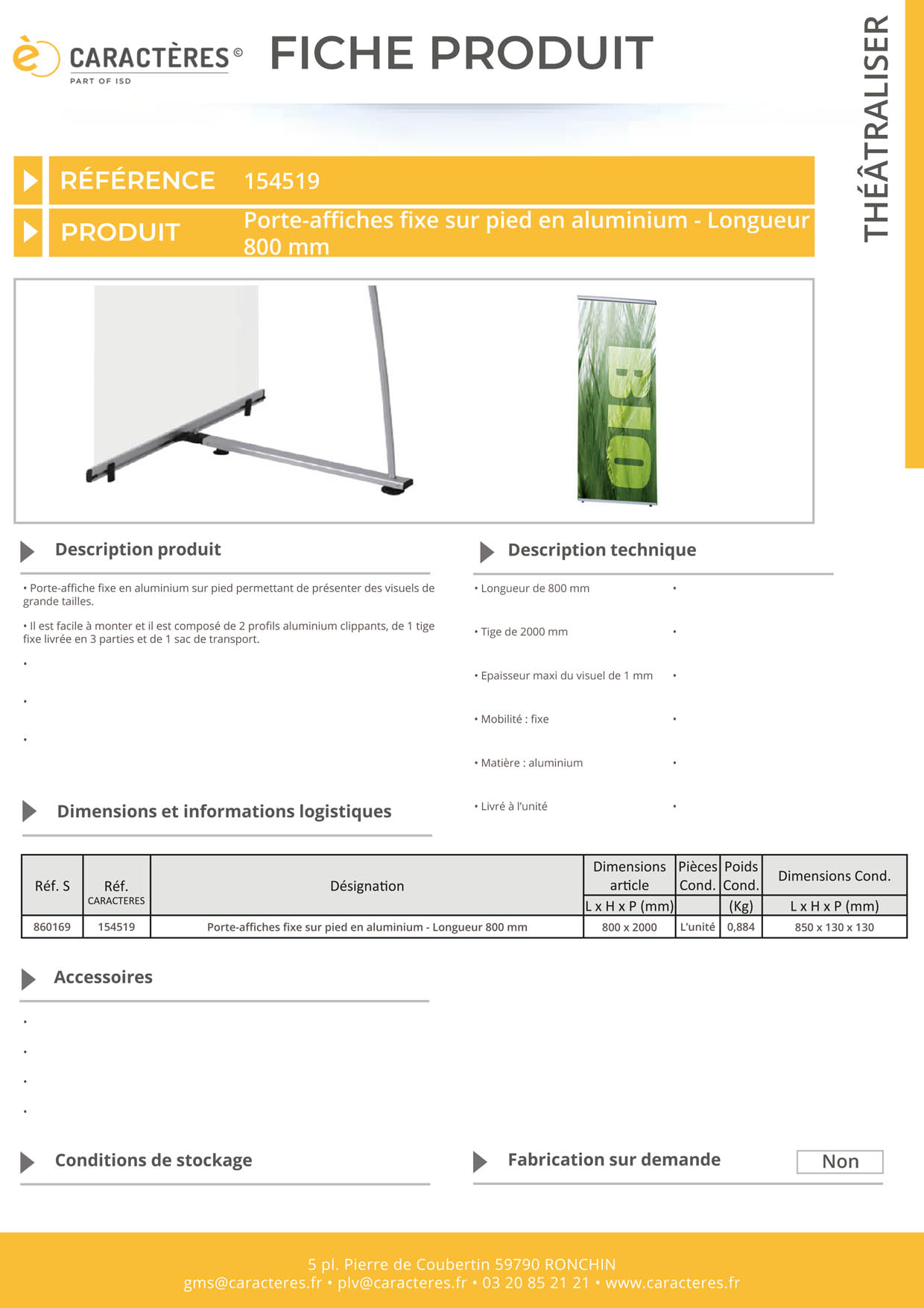 Porte-affiches fixe sur pied en aluminium - 800 x 2000 mm