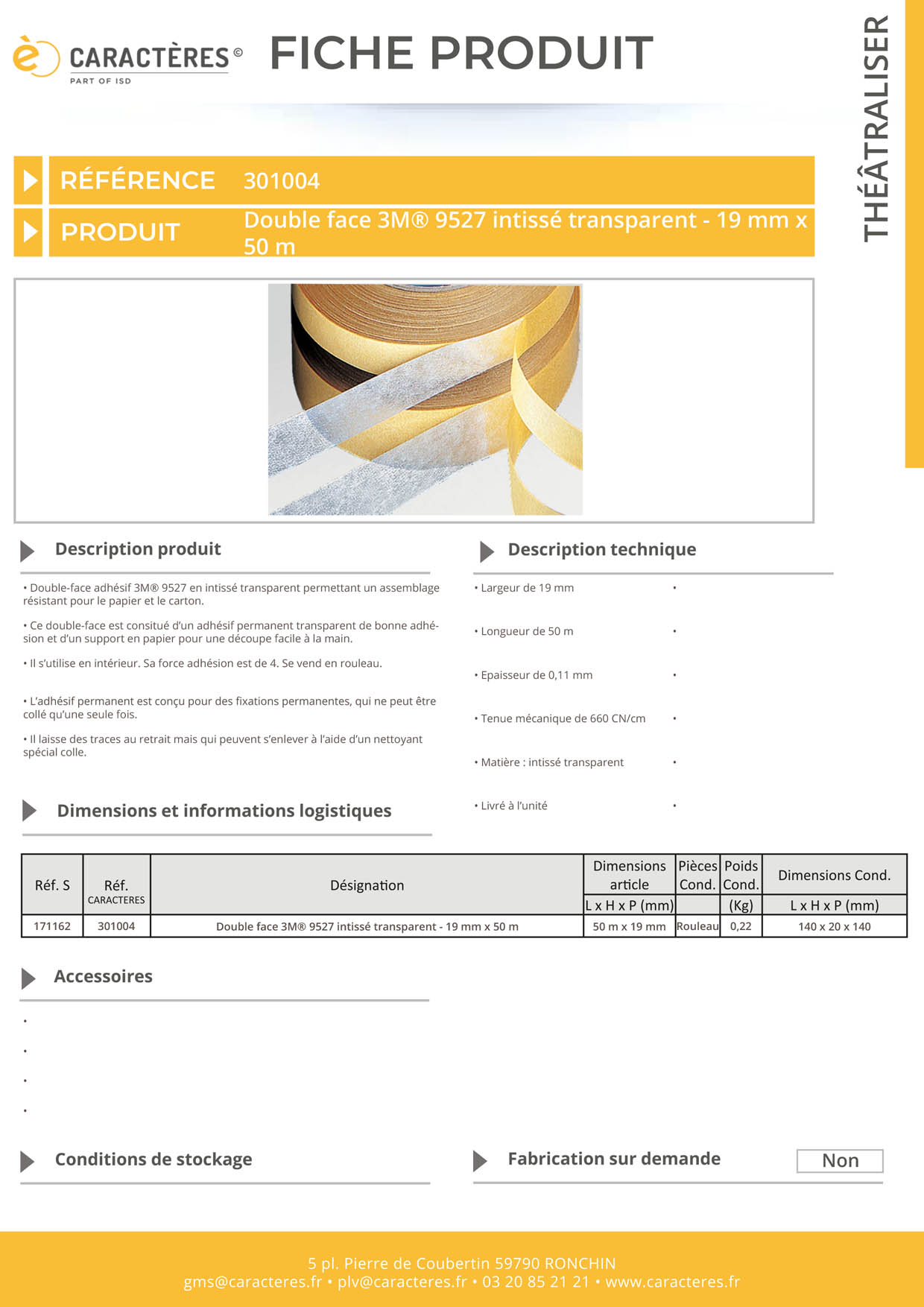 Double face 3M® 9527 intissé transparent - 19 mm x 50 m