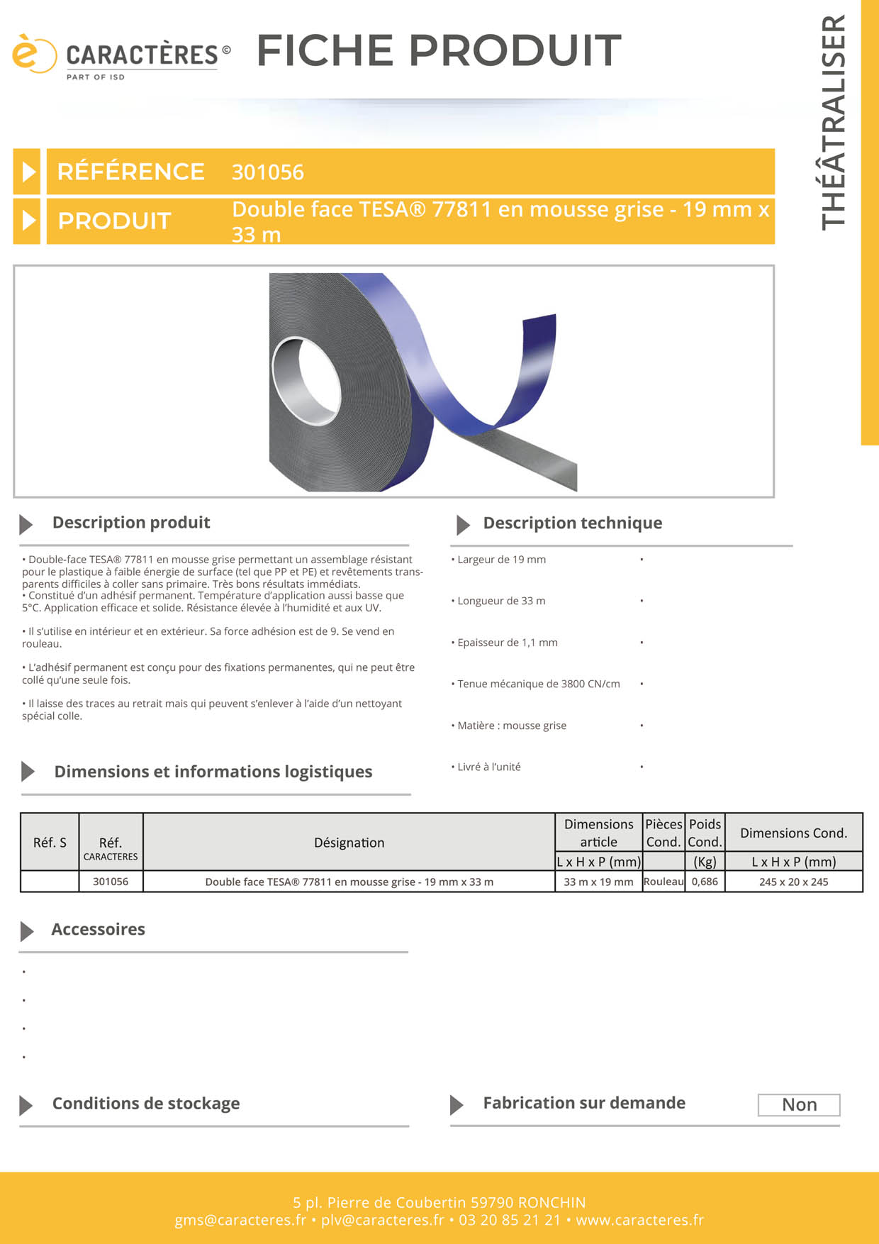 Double face TESA® 77811 en mousse grise - 19 mm x 33 m