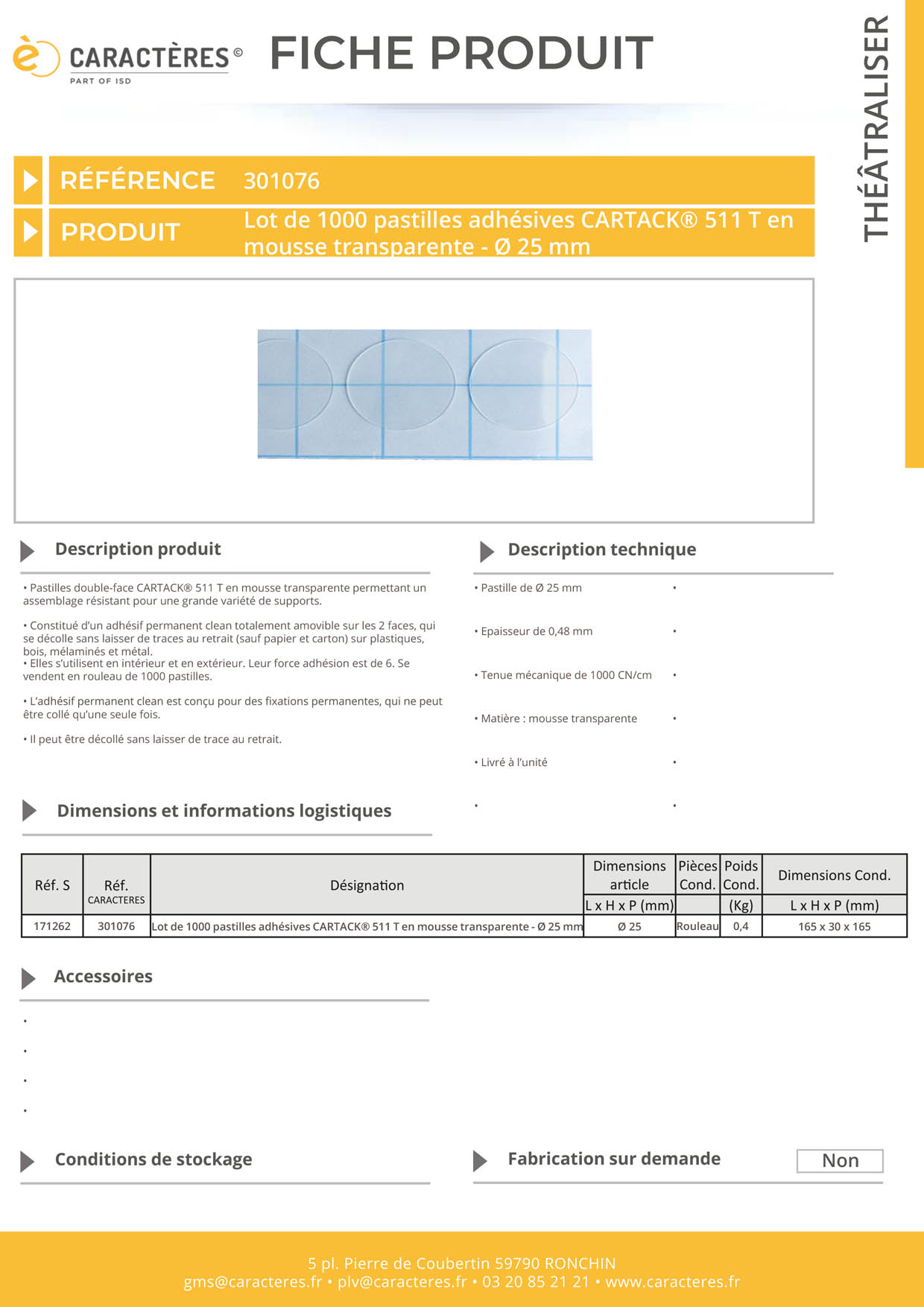 Lot de 1000 pastilles adhésives CARTACK® 511 T en mousse transparente - Ø 25 mm