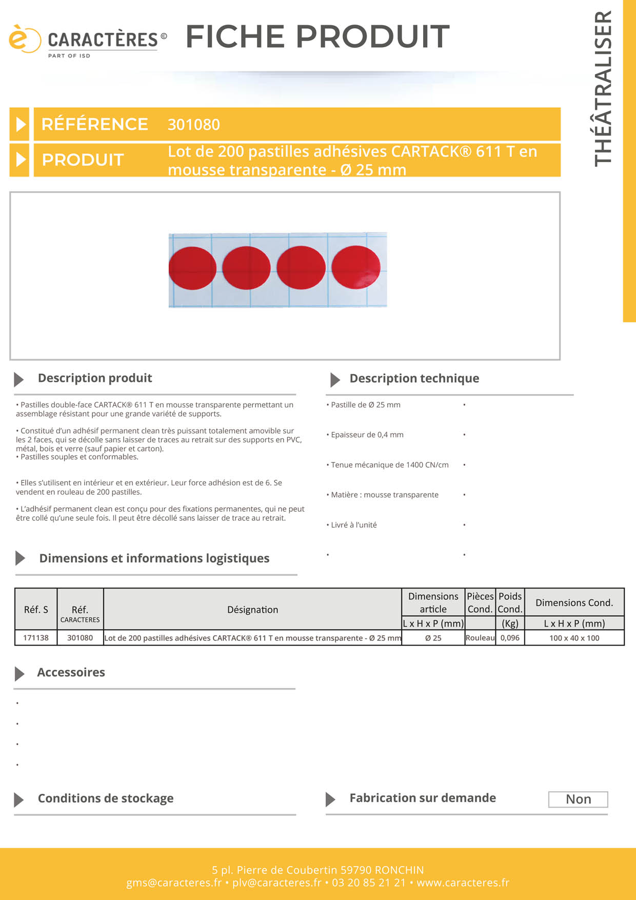 Lot de 200 pastilles adhésives CARTACK® 611 T en mousse transparente - Ø 25 mm