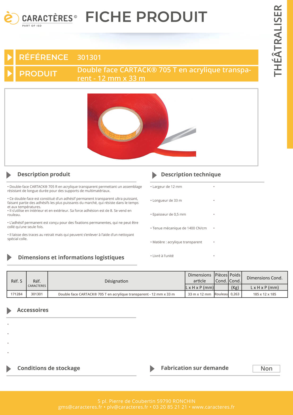 Double face CARTACK® 705 T en acrylique transparent - 12 mm x 33 m