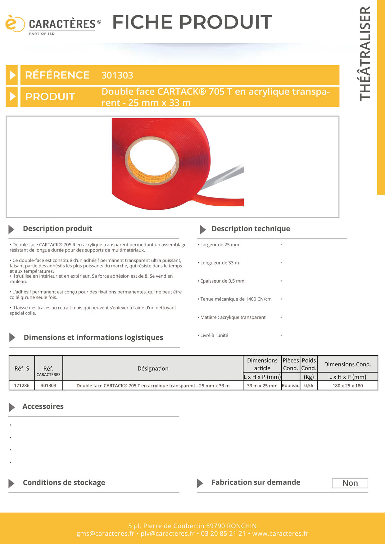 Double face CARTACK® 705 T en acrylique transparent - 25 mm x 33 m