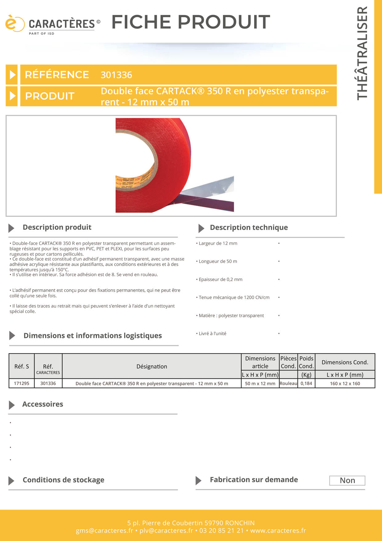 Double face CARTACK® 350 R en polyester transparent - 12 mm x 50 m