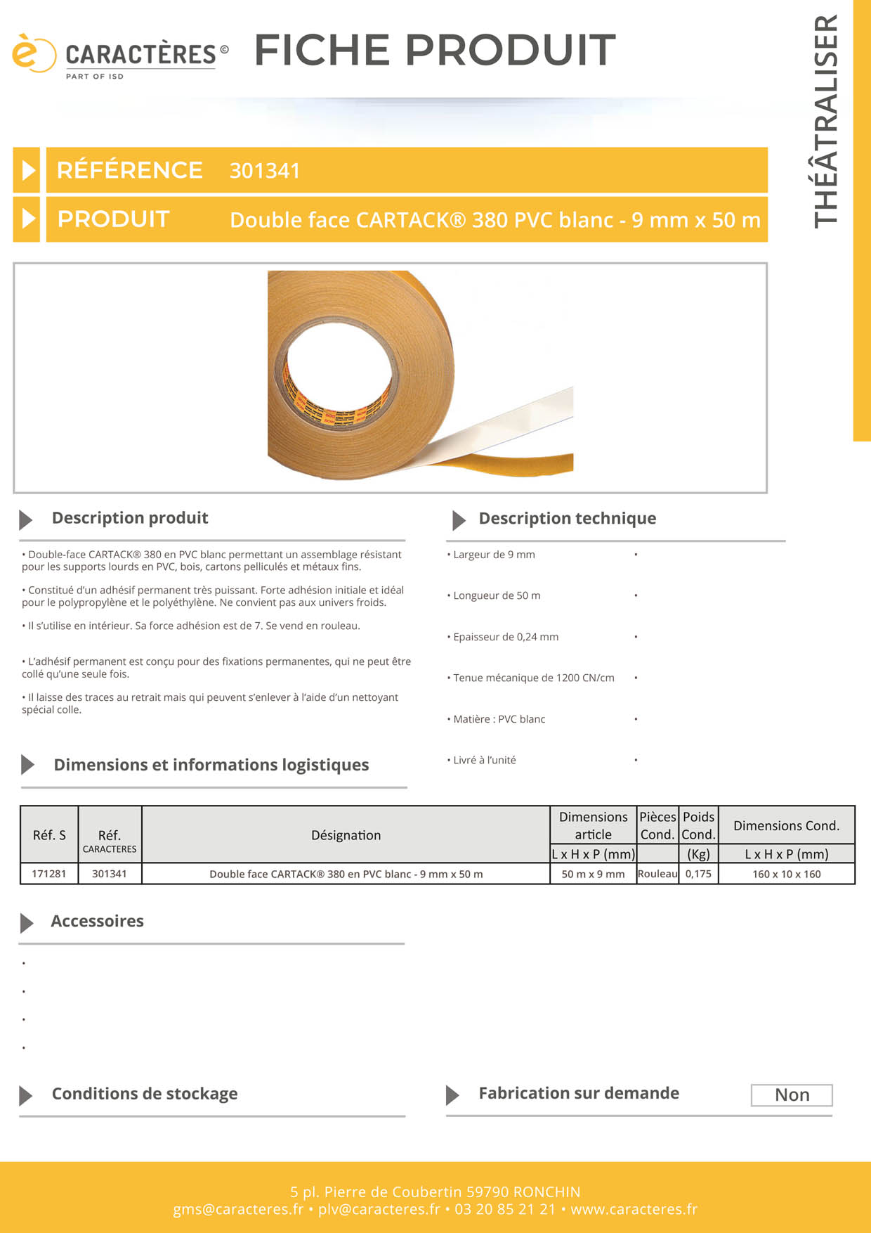 Double face CARTACK® 380 en PVC blanc - 9 mm x 50 m