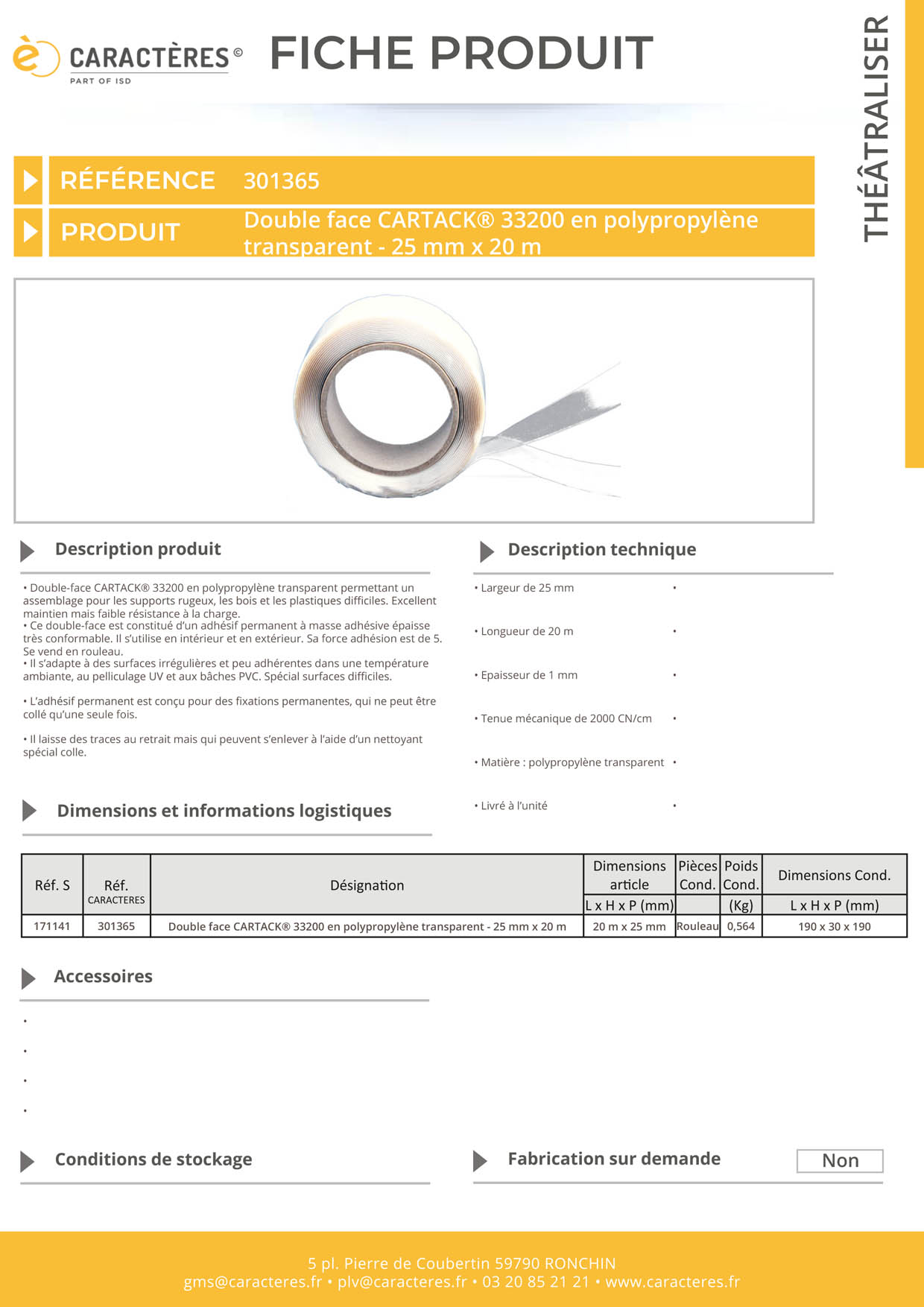 Double face CARTACK® 33200 en polypropylène transparent - 25 mm x 20 m