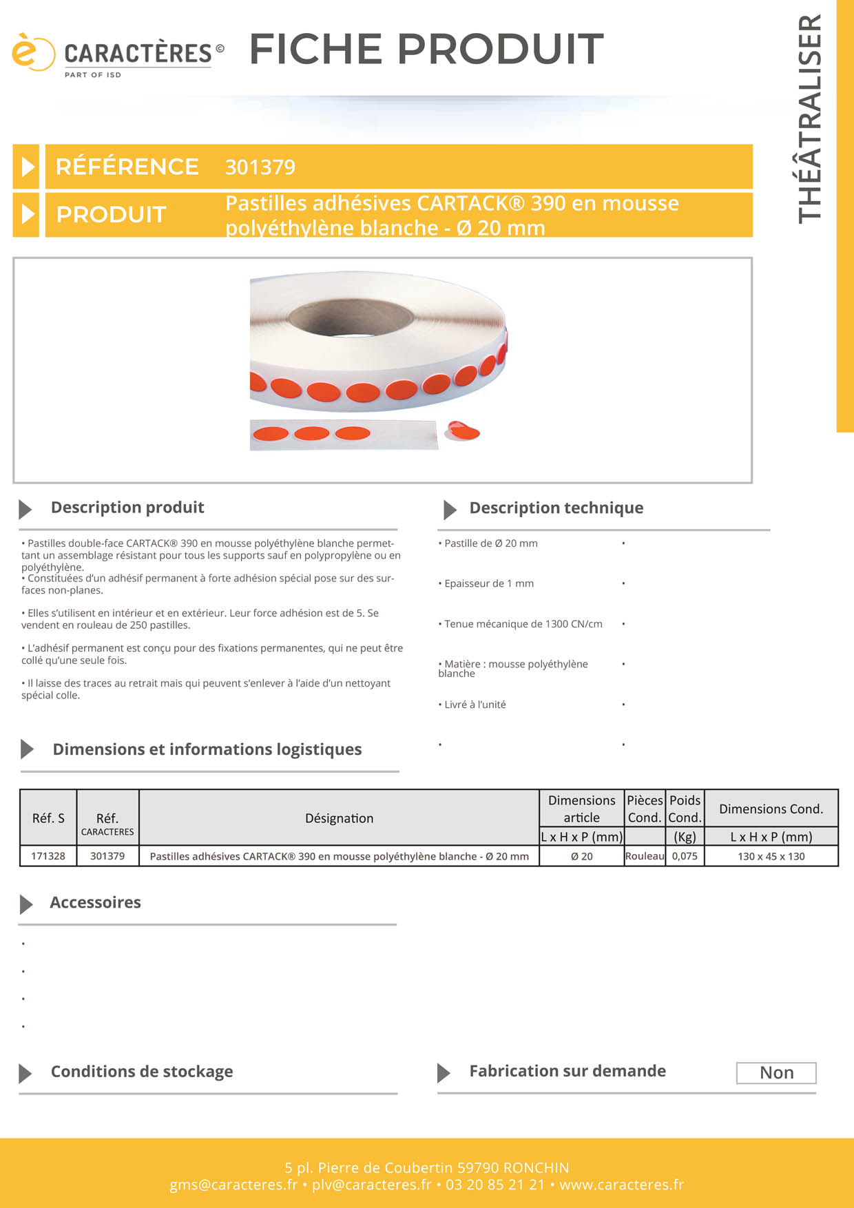 Lot de 250 pastilles adhésives CARTACK® 390 en mousse blanche - Ø 20 mm