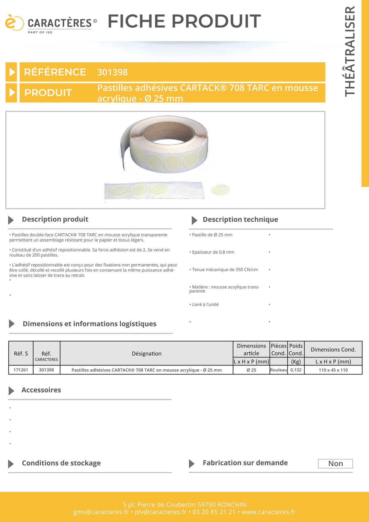 Pastilles adhésives CARTACK® 708 TARC en mousse acrylique - Ø 25 mm