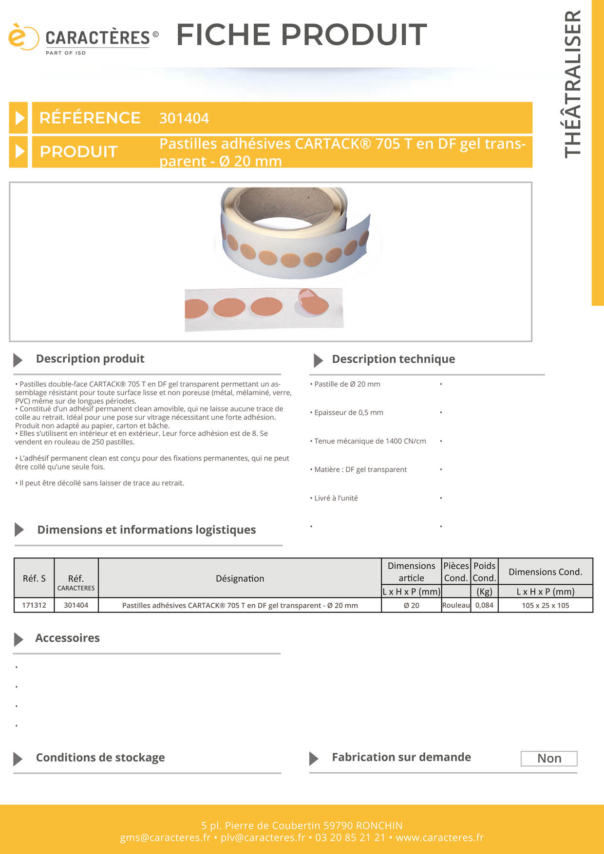 Pastilles adhésives CARTACK® 705 T en DF gel transparent - Ø 20 mm