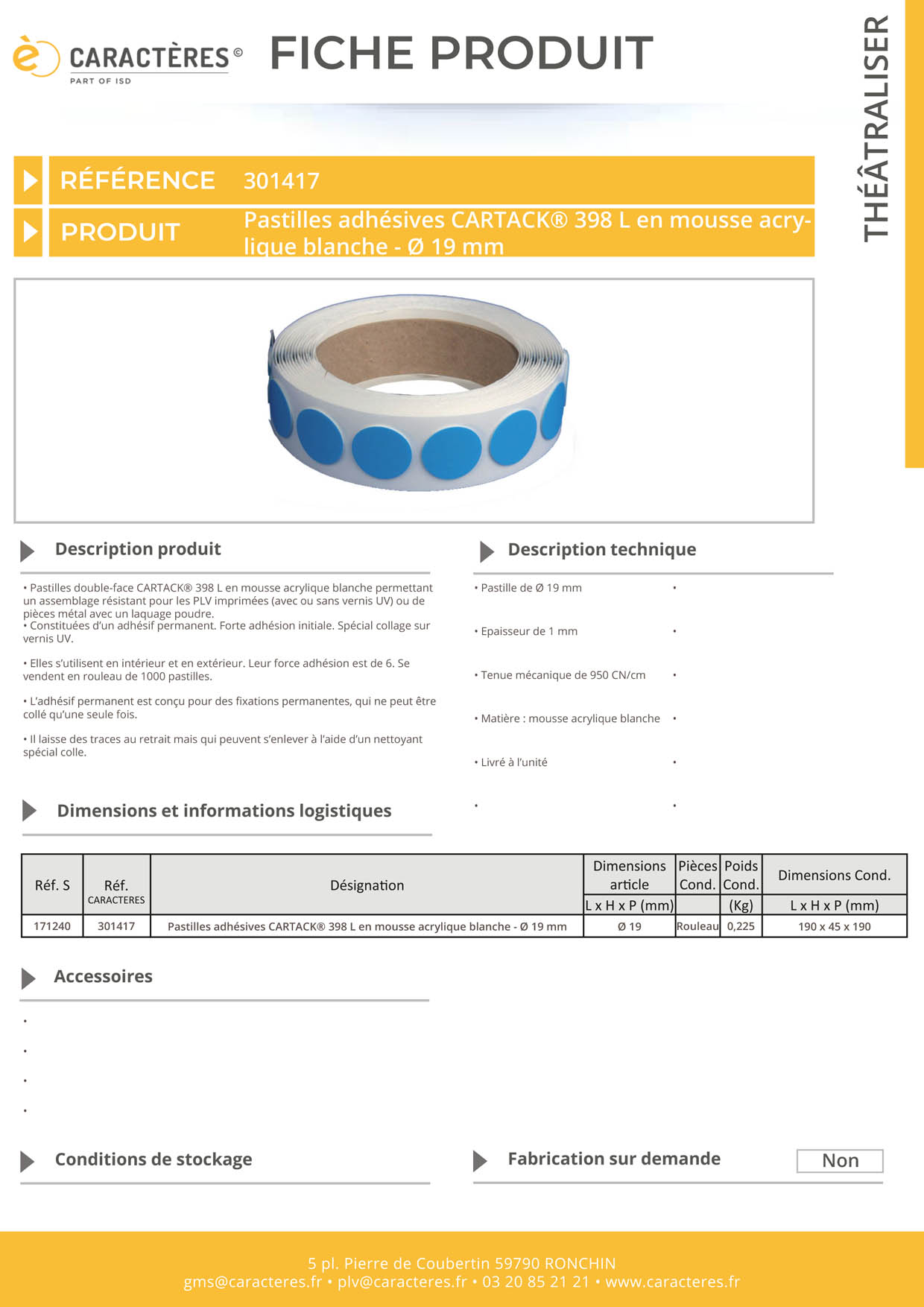 Pastilles adhésives CARTACK® 398 L en mousse acrylique blanche - Ø 19 mm